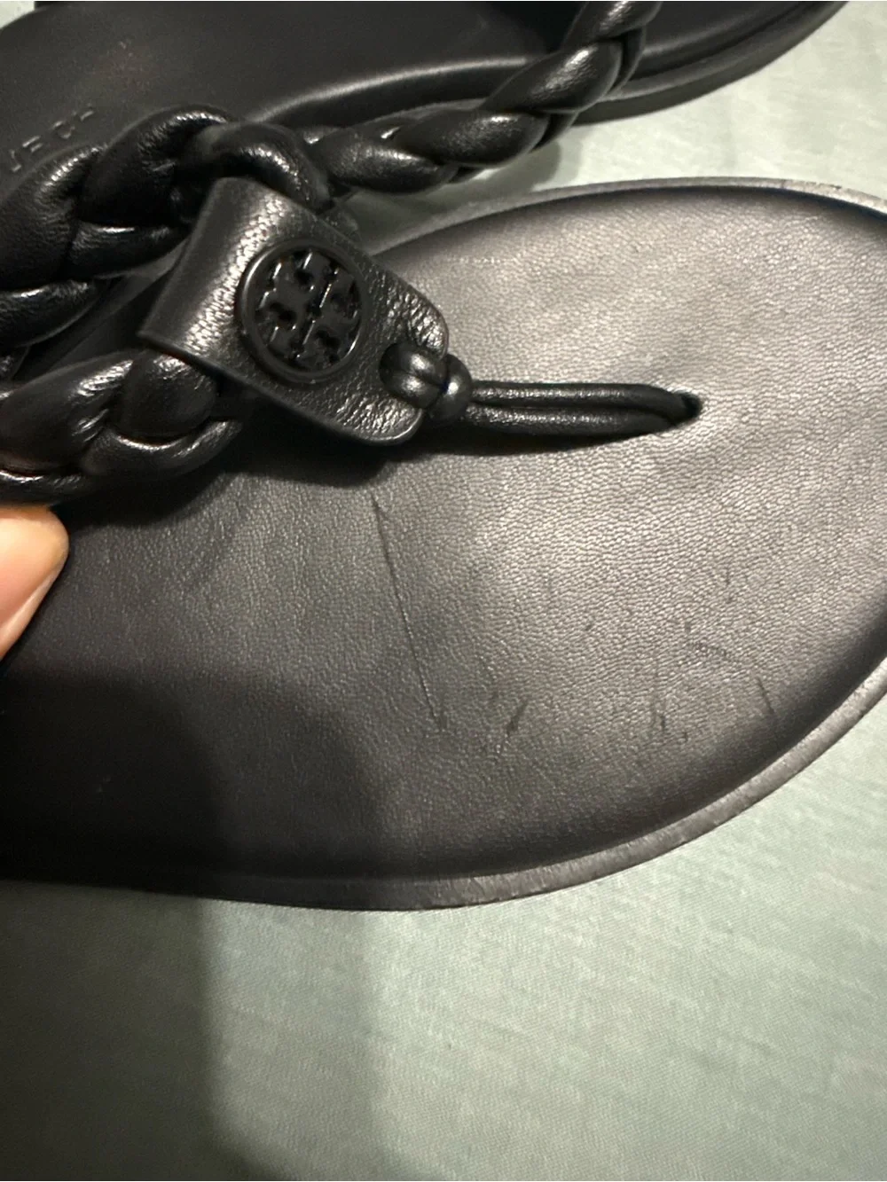Tory Burch Black Braided Benton Leather Thong Sandals